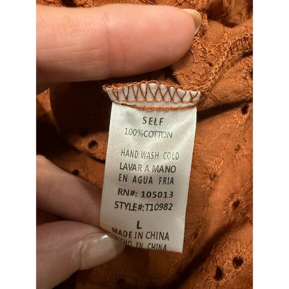 Andree By Unit Women's Eyelet Blouse Large Autumn Rust Romantic Ruffled‎ Cottage - Picture 9 of 9